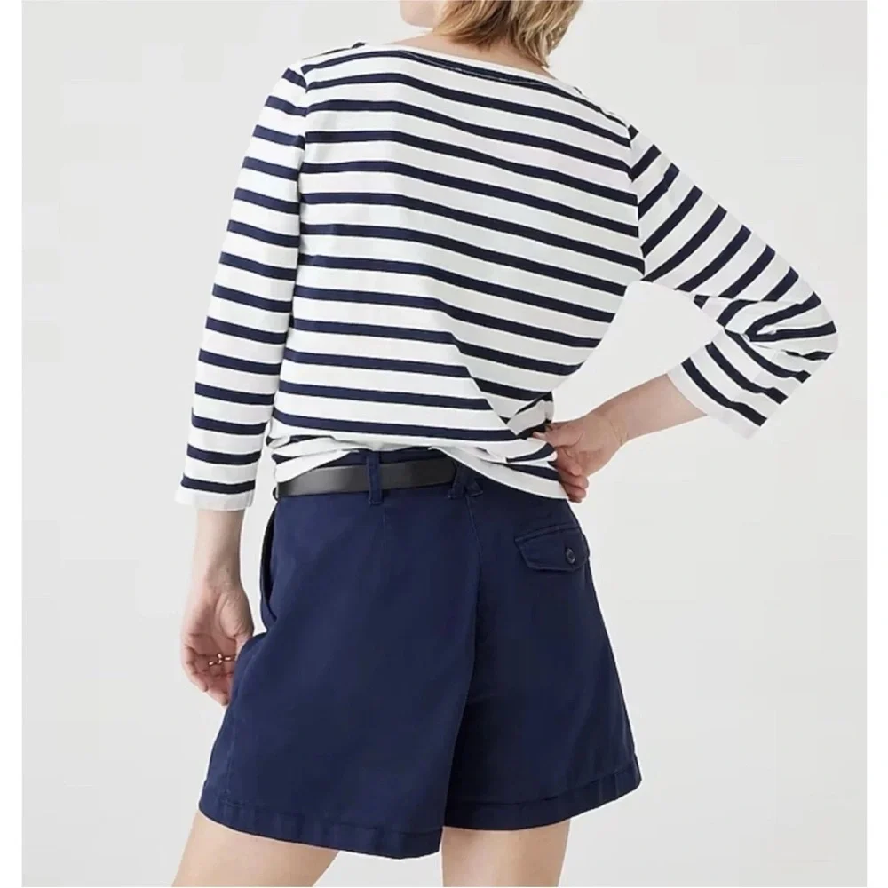J Crew women boatneck white shirt black navy stripe size M Cotton 3/4 sleeve - Picture 5 of 8